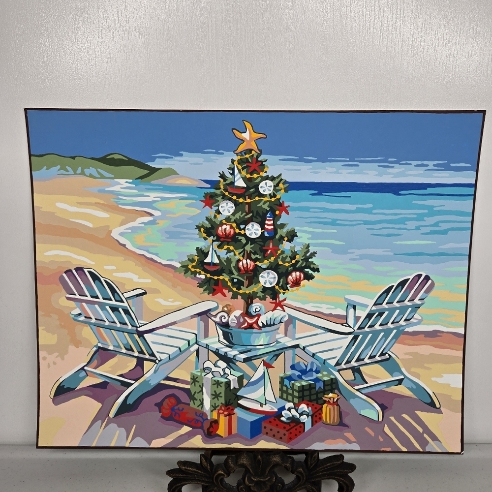 "Christmas on The‎ Beach" Paint by Numbers Finished Advanced Acrylic Painting